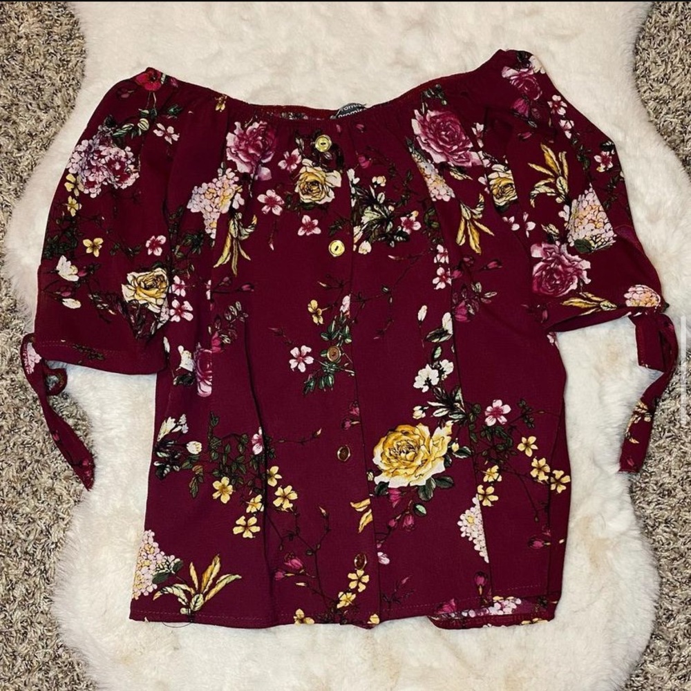 Burgundy Floral Off the Shoulder Top